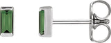 Platinum Natural Green Tourmaline Straight Baguette Channel-Set Stud Earrings