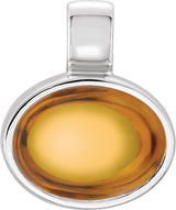 14K Gold Natural Citrine Oval Bezel-Set Pendant - White Gold