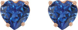 14K Gold Lab-Grown Blue Sapphire Heart 4-Prong Stud Earrings - Rose Gold - view 2