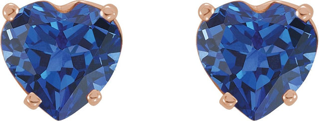 14K Gold Lab-Grown Blue Sapphire Heart 4-Prong Stud Earrings - Rose Gold - view 2