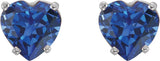 14K Gold Lab-Grown Blue Sapphire Heart 4-Prong Stud Earrings - White Gold - view 2
