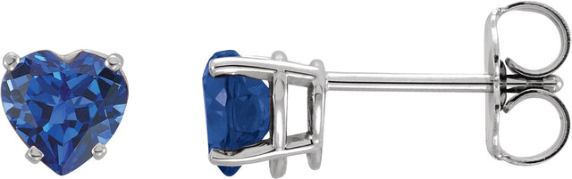 Platinum Lab-Grown Blue Sapphire Heart 4-Prong Stud Earrings