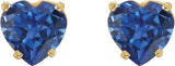 14K Gold Lab-Grown Blue Sapphire Heart 4-Prong Stud Earrings - Yellow Gold - view 2
