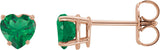 14K Gold Lab-Grown Emerald Heart 4-Prong Stud Earrings - Rose Gold
