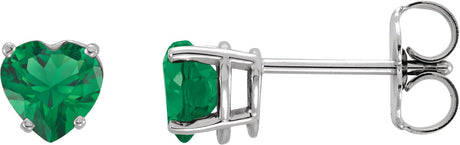 Platinum Lab-Grown Emerald Heart 4-Prong Stud Earrings