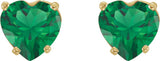 14K Gold Lab-Grown Emerald Heart 4-Prong Stud Earrings - Yellow Gold - view 2