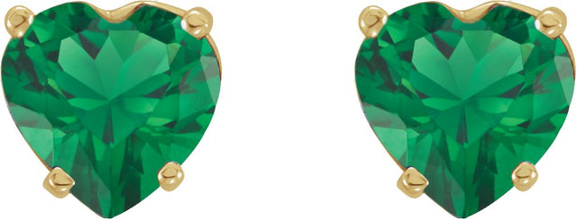14K Gold Lab-Grown Emerald Heart 4-Prong Stud Earrings - Yellow Gold - view 2