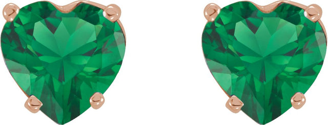 14K Gold Lab-Grown Emerald Heart 4-Prong Stud Earrings - Rose Gold - view 2