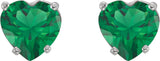 Platinum Lab-Grown Emerald Heart 4-Prong Stud Earrings - view 2