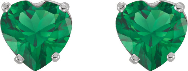 Platinum Lab-Grown Emerald Heart 4-Prong Stud Earrings - view 2