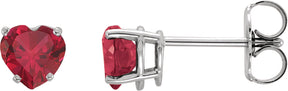 Platinum Lab-Grown Ruby Heart 4-Prong Stud Earrings