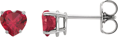 Platinum Lab-Grown Ruby Heart 4-Prong Stud Earrings