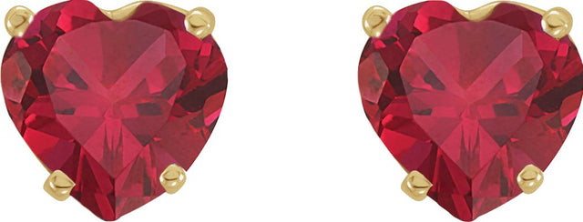 14K Gold Lab-Grown Ruby Heart 4-Prong Stud Earrings - Yellow Gold - view 2