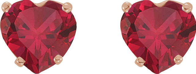 14K Gold Lab-Grown Ruby Heart 4-Prong Stud Earrings - Rose Gold - view 2