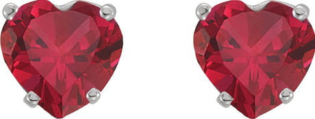 Platinum Lab-Grown Ruby Heart 4-Prong Stud Earrings - view 2