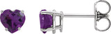 Platinum Natural Amethyst Heart 4-Prong Stud Earrings