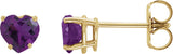 14K Gold Natural Amethyst Heart 4-Prong Stud Earrings - Yellow Gold