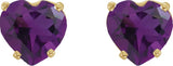 14K Gold Natural Amethyst Heart 4-Prong Stud Earrings - Yellow Gold - view 2