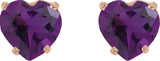 14K Gold Natural Amethyst Heart 4-Prong Stud Earrings - Rose Gold - view 2