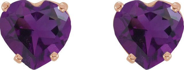 14K Gold Natural Amethyst Heart 4-Prong Stud Earrings - Rose Gold - view 2
