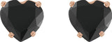 14K Gold Natural Onyx Heart 4-Prong Stud Earrings - Rose Gold - view 2