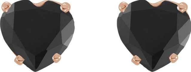 14K Gold Natural Onyx Heart 4-Prong Stud Earrings - Rose Gold - view 2