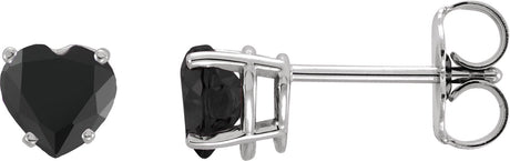 Platinum Natural Onyx Heart 4-Prong Stud Earrings