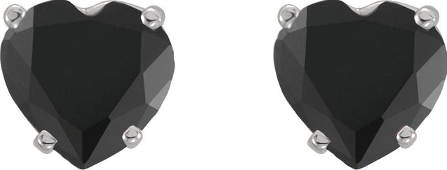 Platinum Natural Onyx Heart 4-Prong Stud Earrings - view 2
