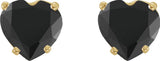 14K Gold Natural Onyx Heart 4-Prong Stud Earrings - Yellow Gold - view 2