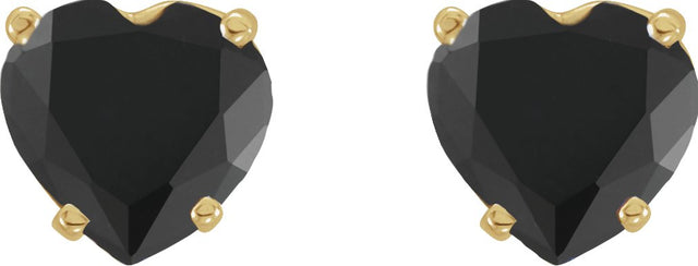 14K Gold Natural Onyx Heart 4-Prong Stud Earrings - Yellow Gold - view 2
