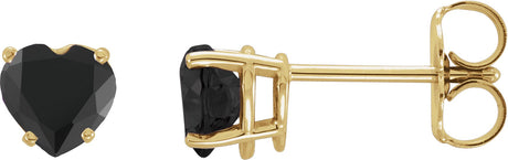 14K Gold Natural Onyx Heart 4-Prong Stud Earrings - Yellow Gold