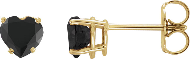 14K Gold Natural Onyx Heart 4-Prong Stud Earrings - Yellow Gold