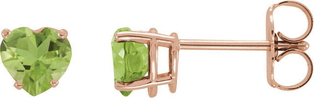 14K Gold Natural Peridot Heart 4-Prong Stud Earrings - Rose Gold