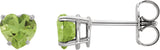 Platinum Natural Peridot Heart 4-Prong Stud Earrings