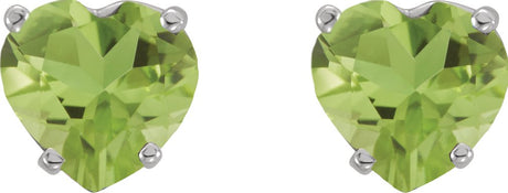 Platinum Natural Peridot Heart 4-Prong Stud Earrings - view 2