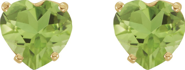 14K Gold Natural Peridot Heart 4-Prong Stud Earrings - Yellow Gold - view 2