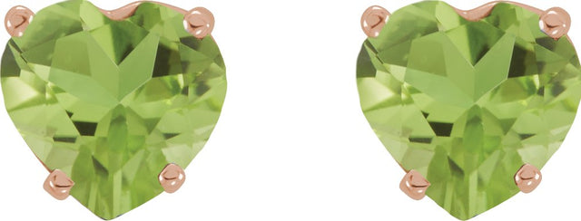 14K Gold Natural Peridot Heart 4-Prong Stud Earrings - Rose Gold - view 2