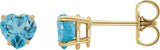 14K Gold Natural Swiss Blue Topaz Heart 4-Prong Stud Earrings - Yellow Gold