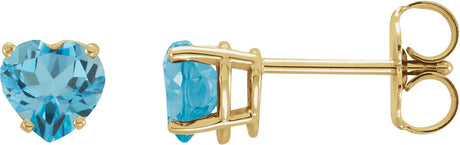 14K Gold Natural Swiss Blue Topaz Heart 4-Prong Stud Earrings - Yellow Gold