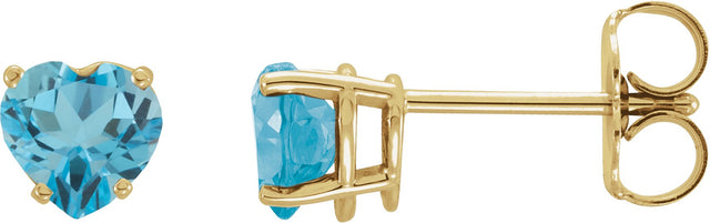 14K Gold Natural Swiss Blue Topaz Heart 4-Prong Stud Earrings - Yellow Gold