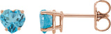 14K Gold Natural Swiss Blue Topaz Heart 4-Prong Stud Earrings - Rose Gold