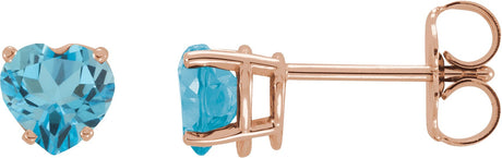 14K Gold Natural Swiss Blue Topaz Heart 4-Prong Stud Earrings - Rose Gold