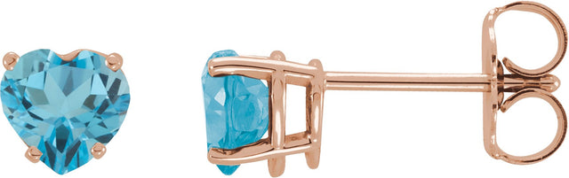 14K Gold Natural Swiss Blue Topaz Heart 4-Prong Stud Earrings - Rose Gold