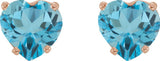 14K Gold Natural Swiss Blue Topaz Heart 4-Prong Stud Earrings - Rose Gold - view 2