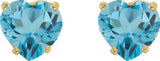 14K Gold Natural Swiss Blue Topaz Heart 4-Prong Stud Earrings - Yellow Gold - view 2