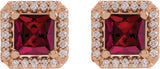 14K Gold Lab-Grown Ruby Square 4-Prong Halo-Style Earring - Rose Gold - view 4