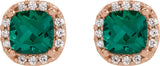 14K Gold Lab-Grown Emerald & Natural Diamond Cushion Halo-Style Stud Earrings - Rose Gold - view 2