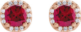 14K Gold Lab-Grown Ruby & Natural Diamond Cushion Halo-Style Stud Earrings - Rose Gold - view 2