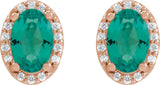 14K Gold Lab-Grown Emerald Oval 4-Prong Halo-Style Low Stud Earring - Rose Gold - view 4