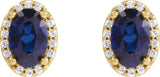 14K Gold Lab-Grown Blue Sapphire Oval 4-Prong Halo-Style Low Stud Earring - Yellow Gold - view 4